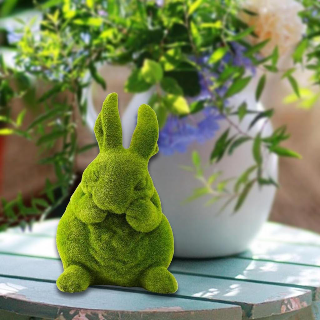 Rabbit Statue, Furry Flocked Garden Sculpture ,Decor, Creative ,Bunny Figurine, Yard Ornament for
