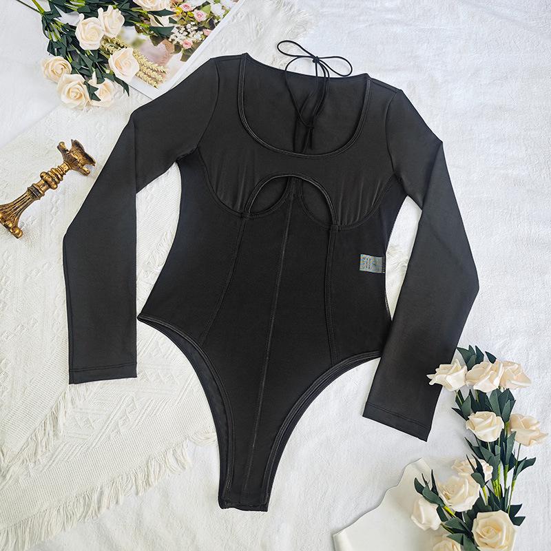 European and American Mesh See-through Sexy Hollow-out Open Back Bodysuit Shapewear Slim Fit
