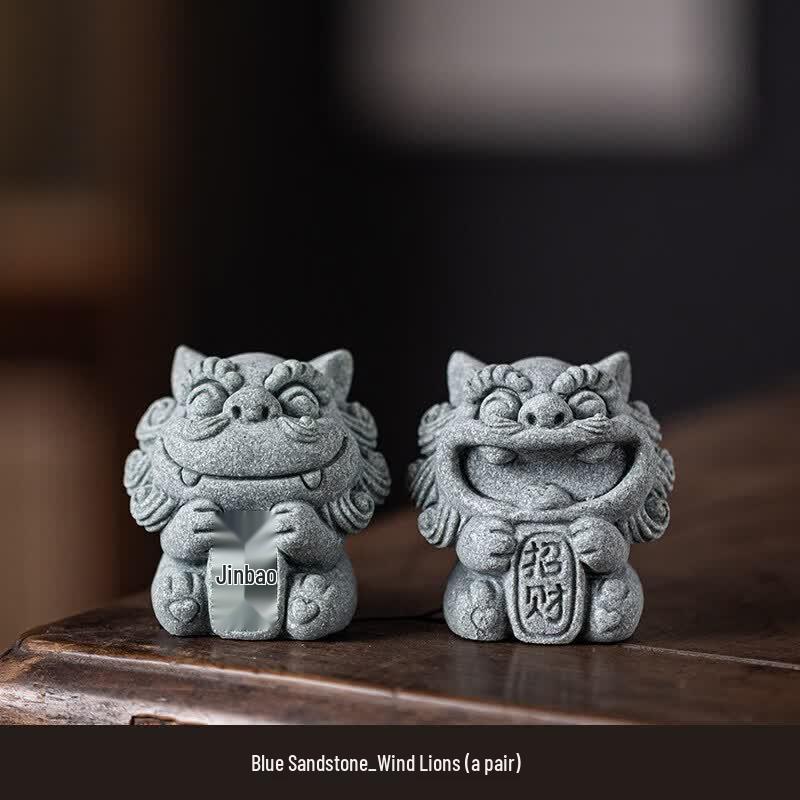 Chinese Style Stone Lion Pair Figurine