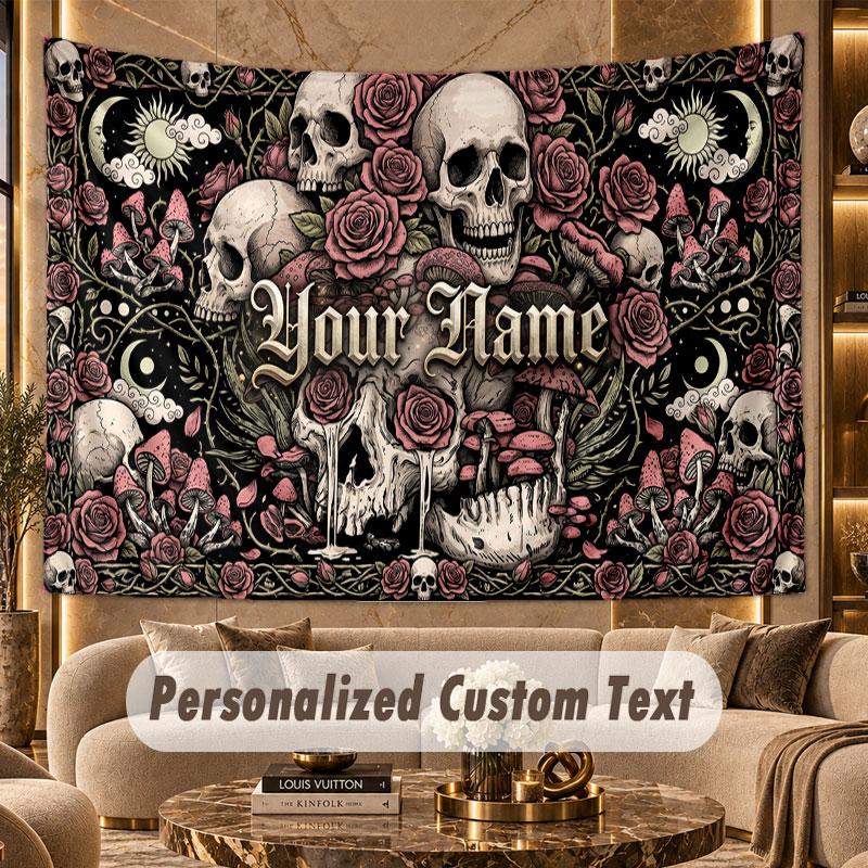 Skull Gothic (351) Theme Wall Tapestry Customized With Name Text Personalized Hanging Tapestry For Bedroom Living Room Decor