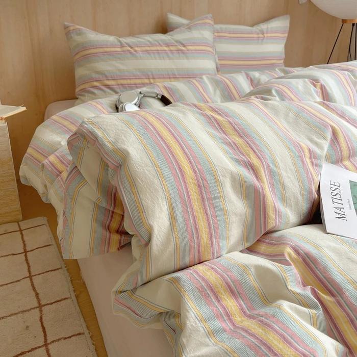 Nordic Sling Cotton Pink Stripes Duvet Cover 150x200 Size Girl's Room Housse Skin Friendly Breathable Comforter Sets