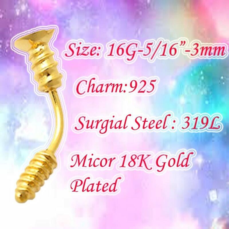 KODY PIERCING Augenbrauen-Schraubpiercing aus 18 Karat vergoldetem und 925er Sterlingsilber – Qualitätspiercing