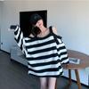 Women Plus Size Loose Striped Off Shoulder Hoodie Early Autumn Casual Ins Style
