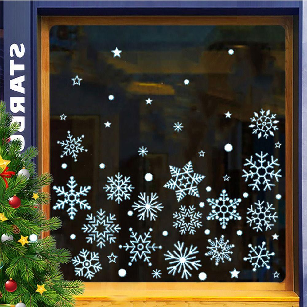 Green Silver Christmas Snowflake Sticker Electrostatic Shopwindow Ornament Glass Windows Door