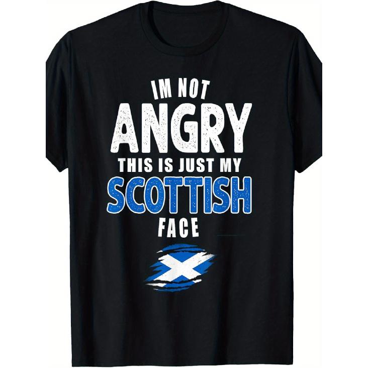 Men S & Women S Scottish Flag T-Shirt - Cotton Black with Scottish Saltire &  I m Not Angry This Is My Scottish Face  Slogan, Casual Scottish Pride S чёрный