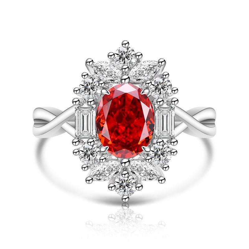 925 Sterling Silver Ice Flower Cut Stylish Luxury Multi-Colored Crystal Zircon Ring Birthday Anniversary Wedding Party Gift