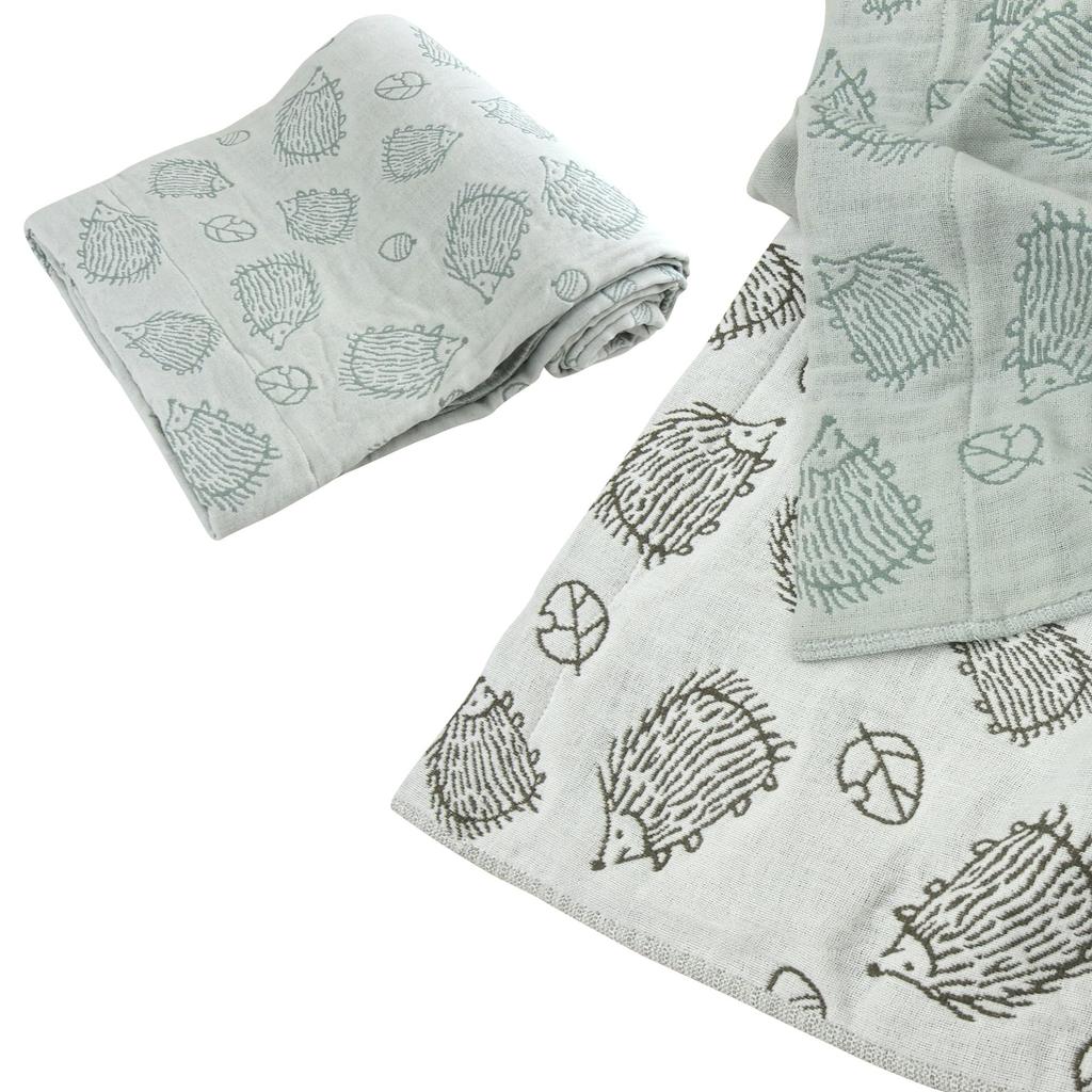 Riveer Gauze Hedgehog Summer Machine Washable Blanket, Single, Triple-Ply Gauze, Print, 100% Cotton, Blanket, Lightweight, Year-Round Comfort, (Blue)
