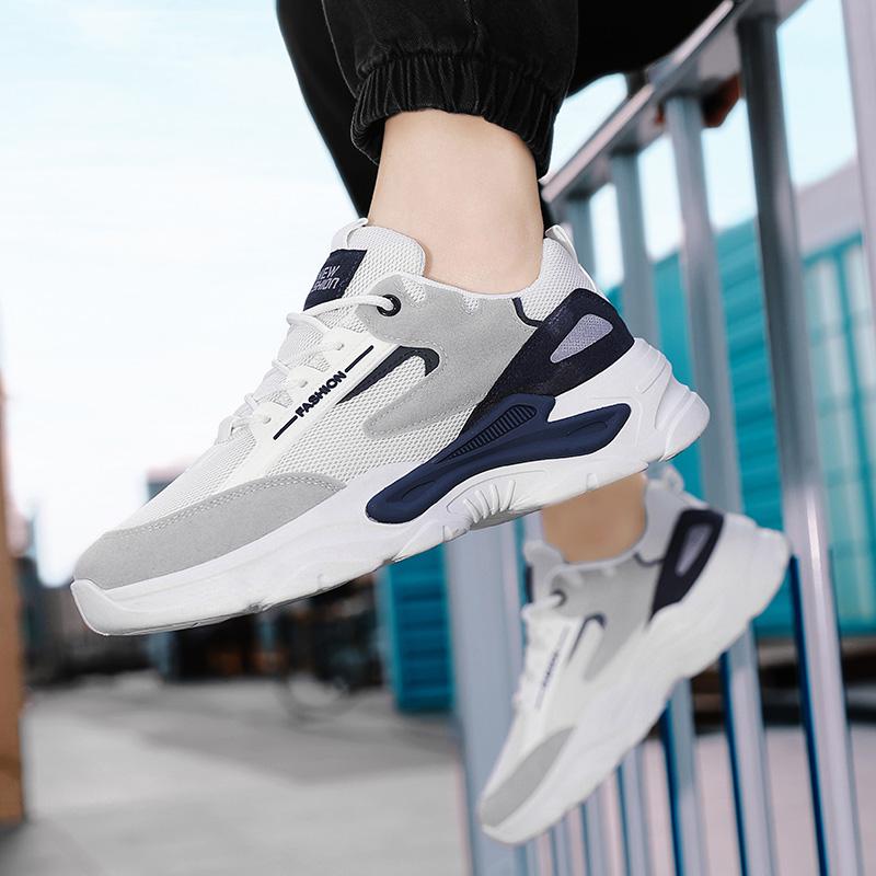 Men's breathable casual sports shoes summer mesh lace up outdoor running shoes soft soles comfort walking shoes male's sneakers