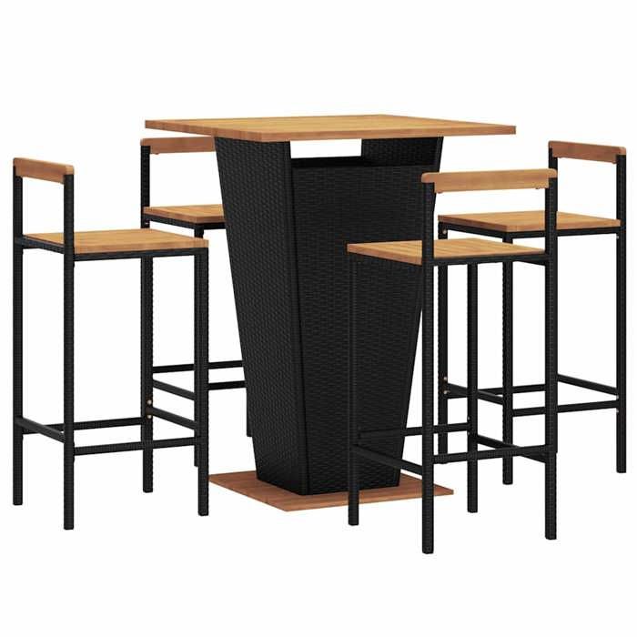 Maison Exclusive - Ensemble de bar jardin 5 pcs noir poly rotin/bois massif acacia