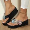 New butterfly flip-flops women's thick bottom slope heel with pearl flower large size beach cool slippers