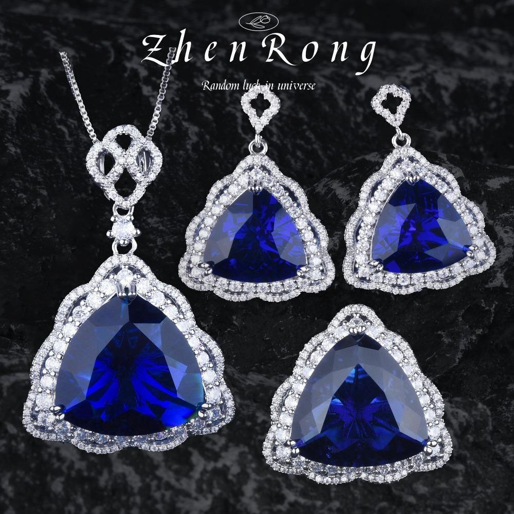 Luxury Ruby Pendant Necklace Royal Blue Ring European American Gemstone Earrings Jewelry Set for Women