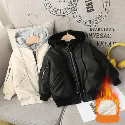Inverno Autunno Ragazzi Cotone Giacca in Pelle Ispessita Caldo Cotone Cappotto Bambini Impermeabile Cerniera Cappuccio Capispalla Abbigliamento