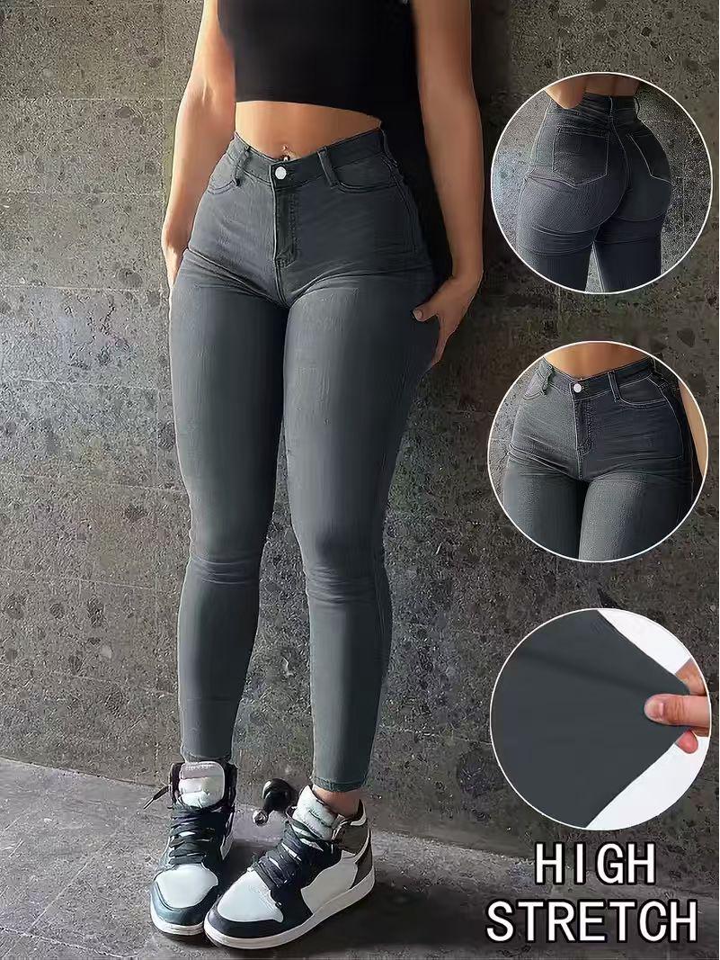 

Elastic Grey Skinny Jeans, Classic Five-Pocket Style, Contrast Color, Hot-Selling in Europe & America Large серый