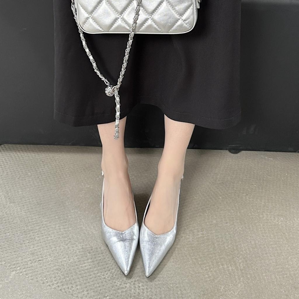 Spring New French Skirt Pointed Head Thin Heel Short Heel European And American Fashion Bag Head Women'S Shoes Sandals