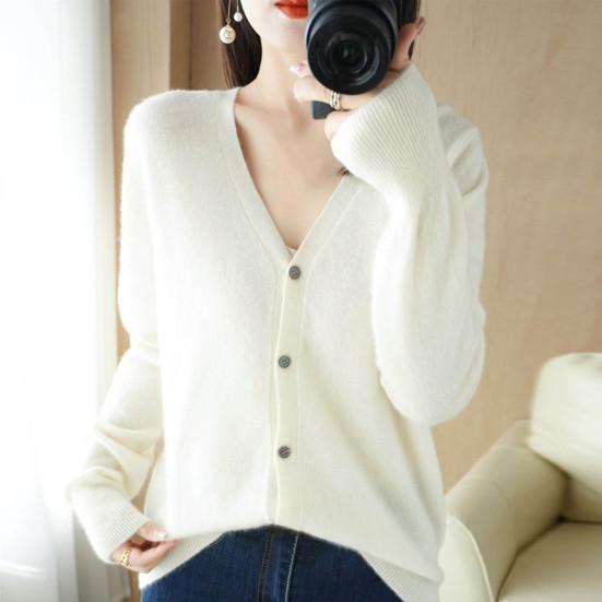 Women Knitting Sweater V-Neck Long Sleeve Button Down Sweater Cardigan Solid Color
