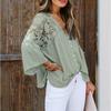 Lace Shirt Women's Shirts Vintage Solid Color V Sexy Splicing Buckle Horn Sleeve Blouses Top Women