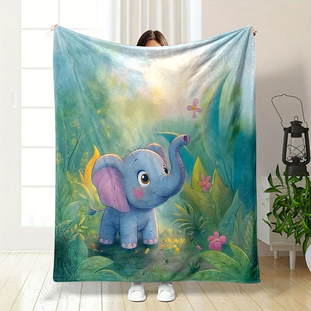 Playful Baby Elephant in Jungle print blanket soft and cozy perfect for the living room bed sofa or a nap,gift