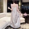 Summer new ice and snow silk dachshund dog striped high-end beautiful back suspender nightdress women's thin can wear long dress