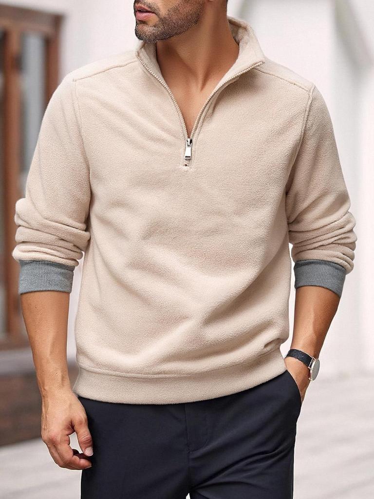 European & American Slim Fit Stand Collar Zipper Pullover for Men's Autumn & Winter Casual Wear