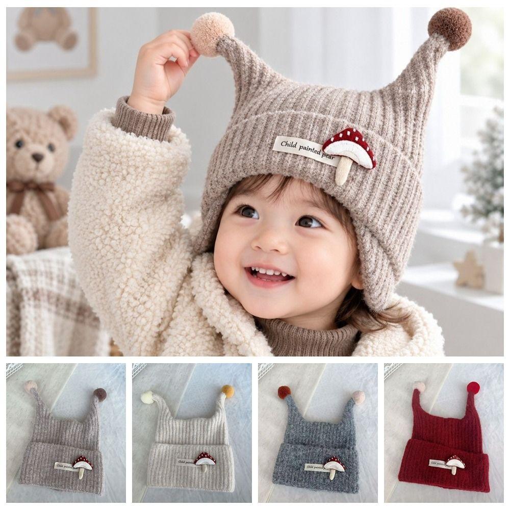 Wind Proof Infant Hat Knitted Fabric Earflap Cap Solid Color Pullover Hat Outdoor Use