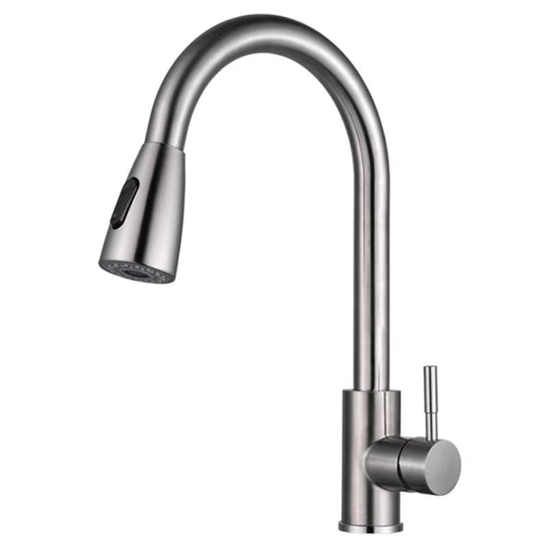 304 Stainless Steel Pull-Out Kitchen Faucet with Rotatable Hot & Cold Feature