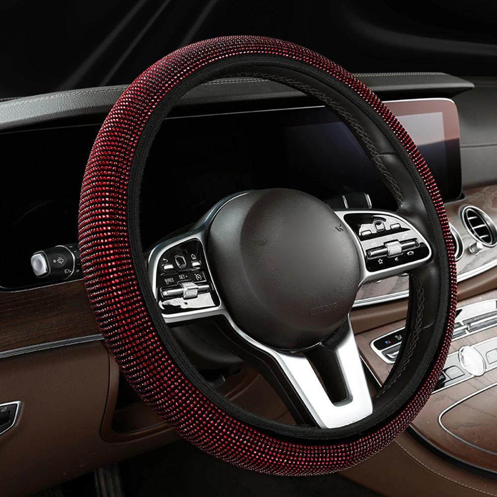 Bling Car Steering Wheel Cover W/ Crystal Diamond Sparkling Car Suv Rhinestones Steering Wheel Protector Vehicle Auto Decoration