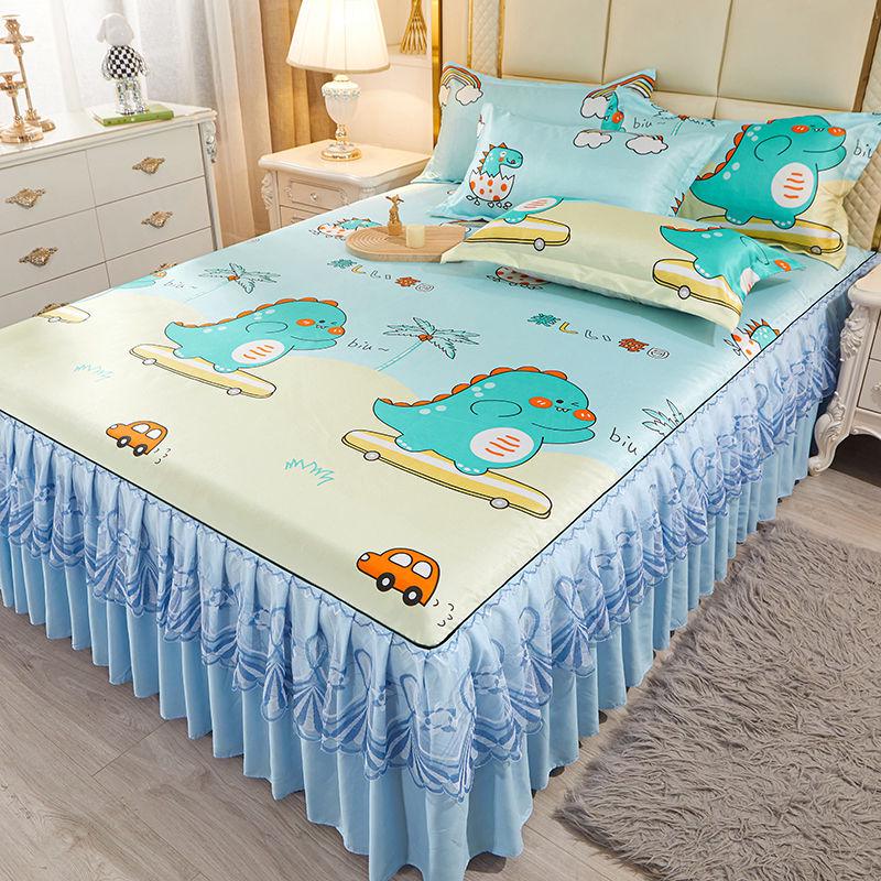 Ice Silk Lace Bed Skirt & Cool Mat Set - Breathable Rattan Design