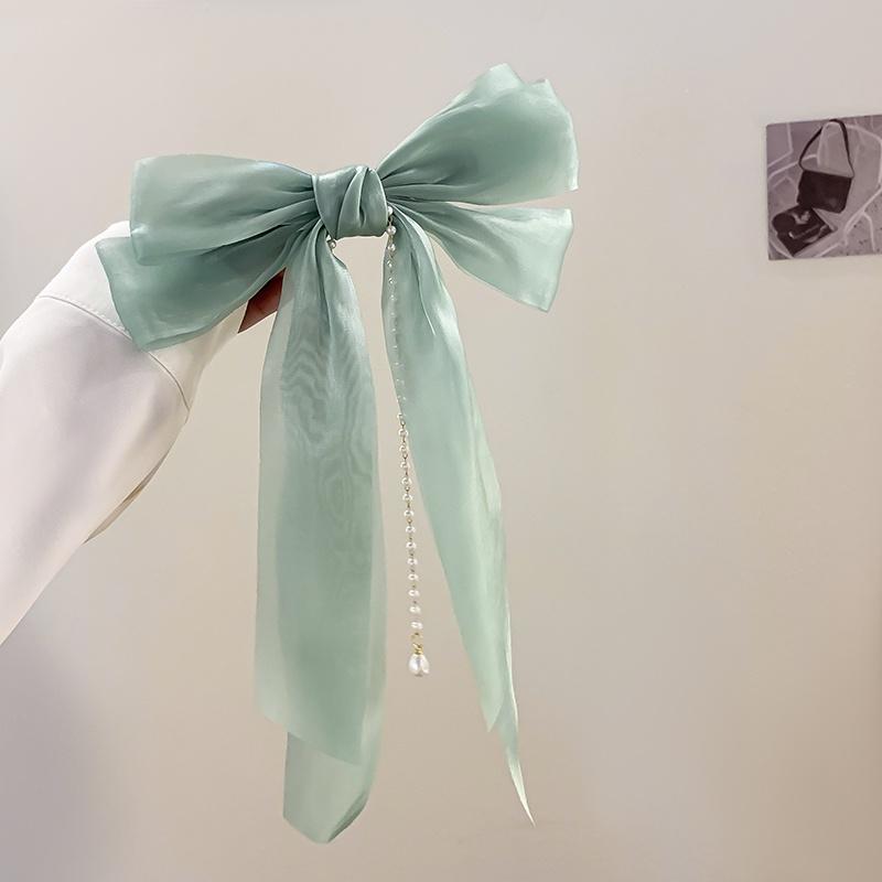 

Vintage Elegant Hair Clip Three-layer Bow Pearl Chiffon Super Fairy Style Tie Hair Spring Clip Womne Fashion Hair Accessories
