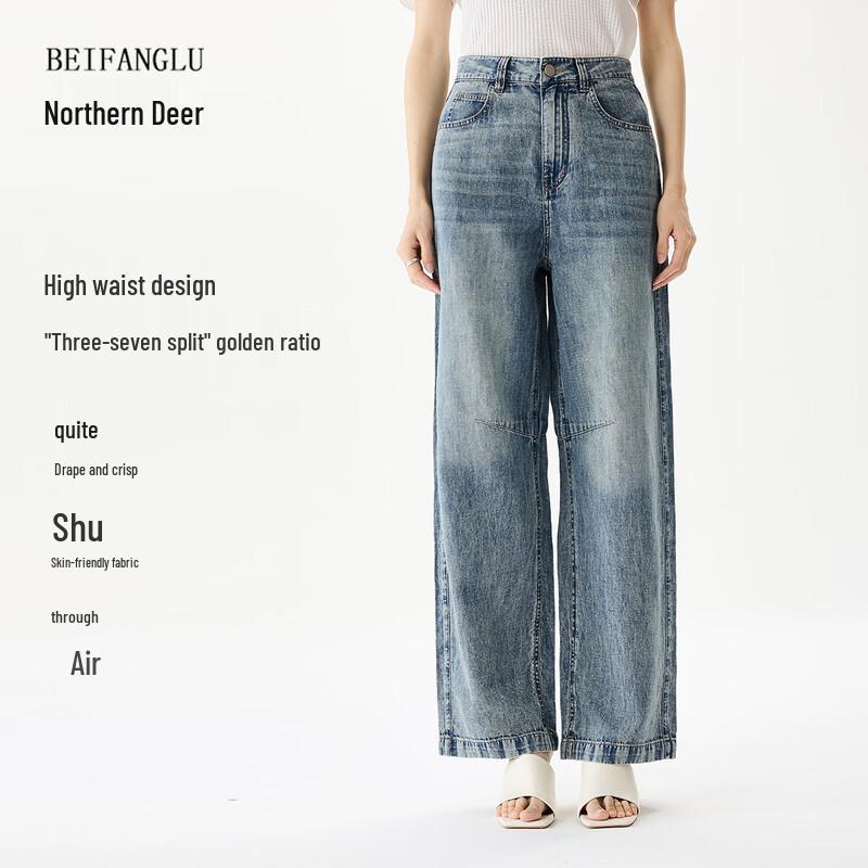 

Women s American Style Loose Wide-Leg Jeans M