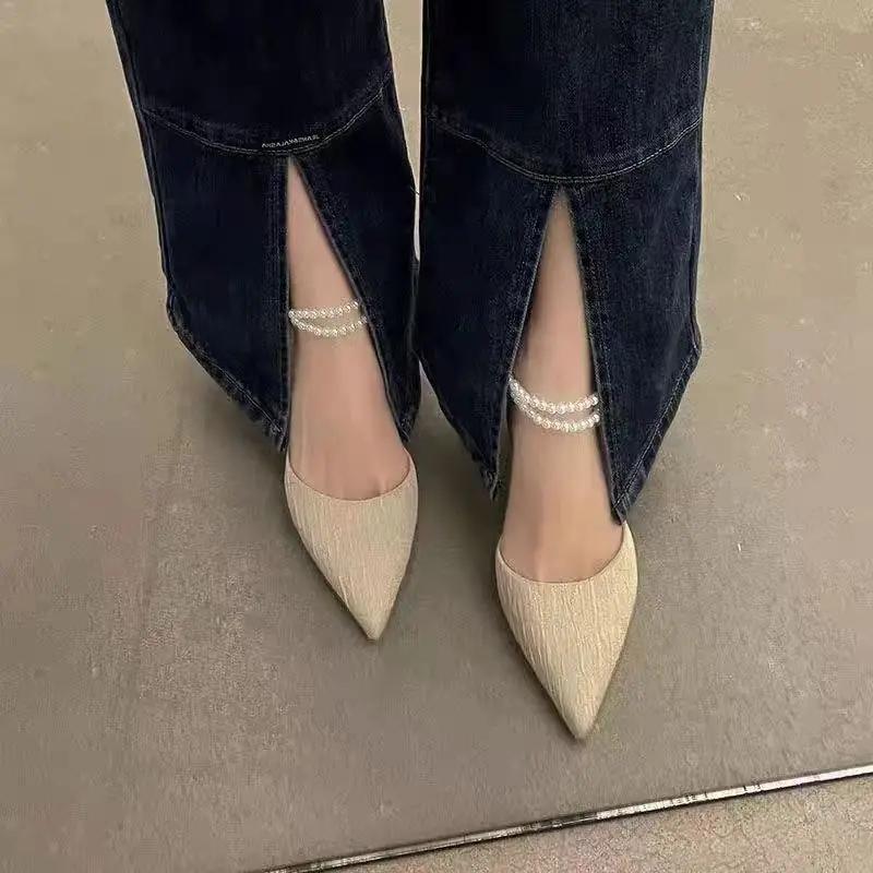 

Жемчужные туфли на тонком каблуке Женская обувь Тренд 2025 Женские сандалии Роскошная повседневная оптовая обувь Противоскользящая Горячее предложение Лучшая обувь 40