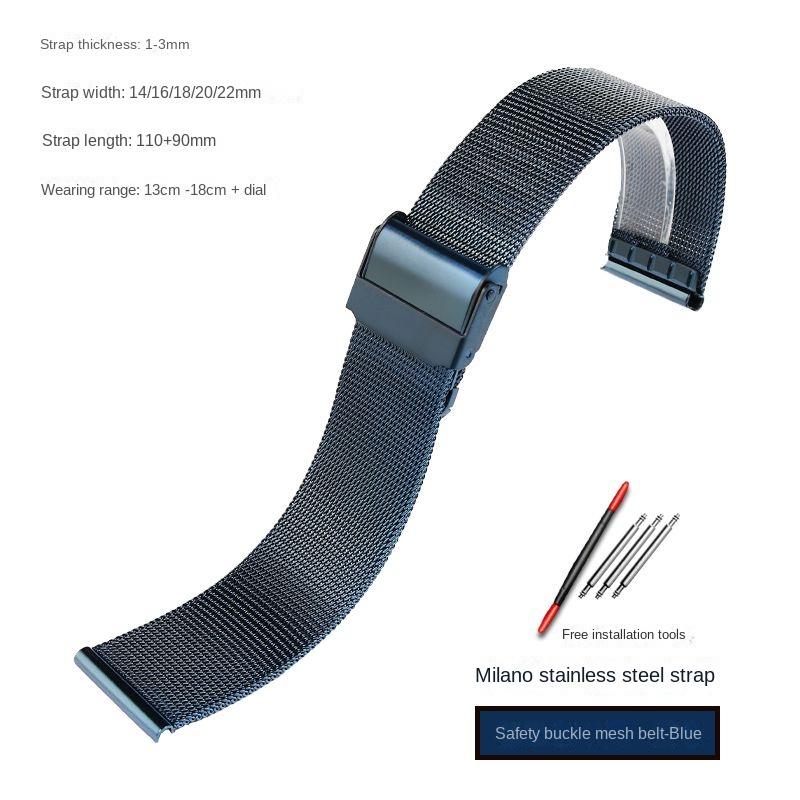 Blue Stainless steel strap substitute Rossini Medal Citizen Armani Longines Blue Cowhide Watch Chain Bracelet 20mm 21mm 22mm