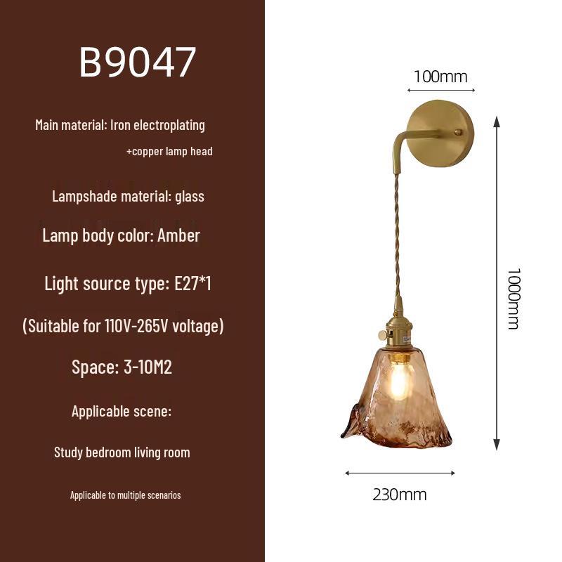 Elegant All-Copper Glass Wall Lamp: Creative Crystal Decor for Hotel Bedrooms and Staircases