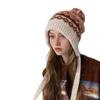 Women's Fair Isle Lace-Up Ear Protection Beanie: Thick, Warm Knitted Pompom Hat for Autumn & Winter