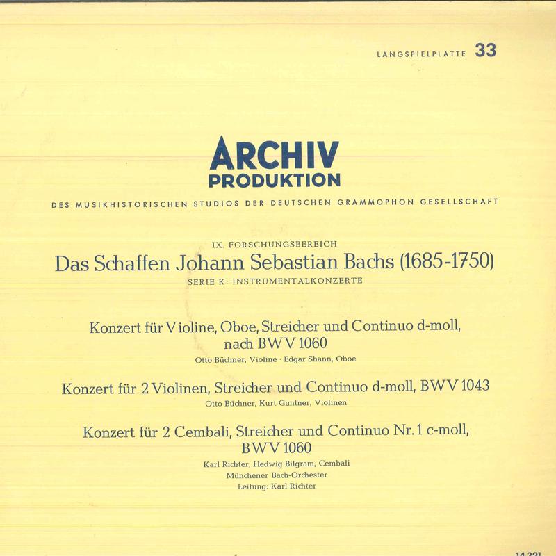 

LP Record OTTO BUCHNER EDGAR SHANN KURT GUN Works Of Johann Sebastian Bach APM14321 ARCHIV PRODUKTI Germany Classical Used