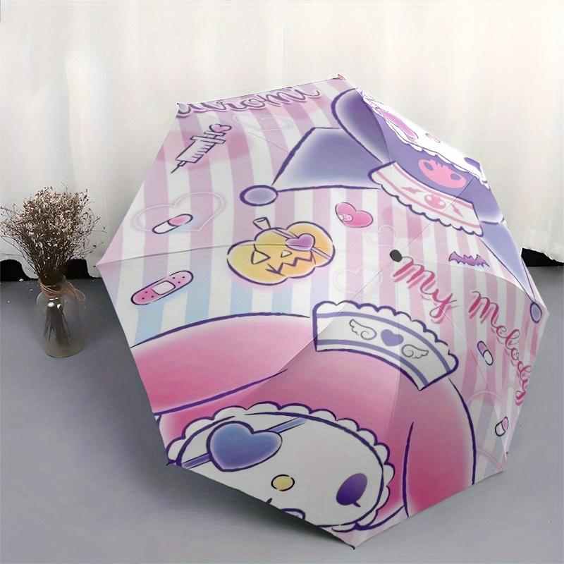 My Melody & Kuromi Sanrio Cartoon Cartoon Umbrella, Portable 3-Fold Compact Umbrella, Suitable for Camping, Hiking and Travel, Ideal Easter Birthday G
