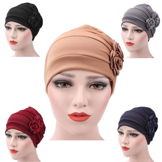 Women Rose Flowers Decor Beanie Cap Snood Hat Fashion Headwrap Headwear Gift