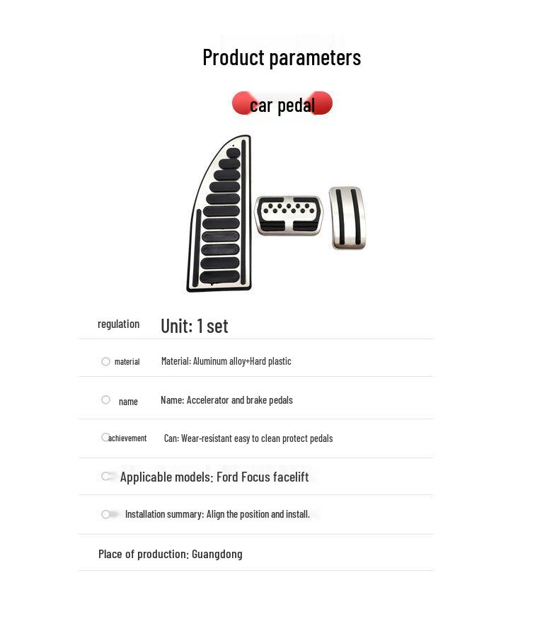 Non-slip Pedal Set for Ford Focus Facelift: Throttle, Brake, and Rest
