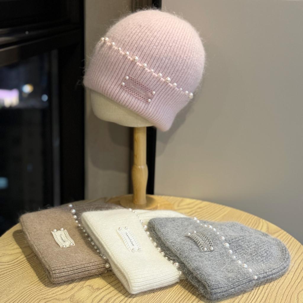 Korean Style Hat Knitted Hat for Women New Mountaineering American Style Baotou Cold Winter Hat Warm Pearl Woolen Hat