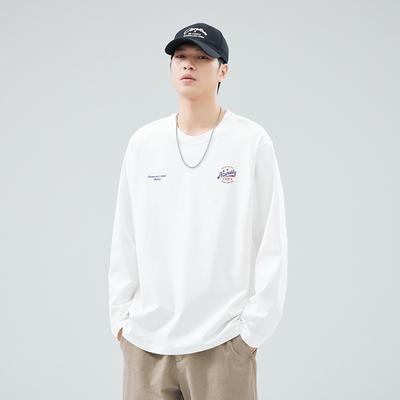 Autumn White Long-Sleeved Sweater Men'S Loose Large-Size Bottoming Shirt With Crew Neck Clothes And Tops Trendy Brand