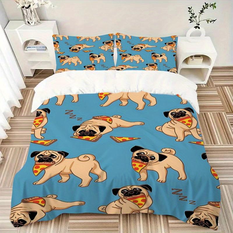 3pcs Pug, Pizza Bedding Set, Breathable and Soft, Suitable for All Seasons, Ideal for Home Use, Suitable for Bedroom Decor yy250821188