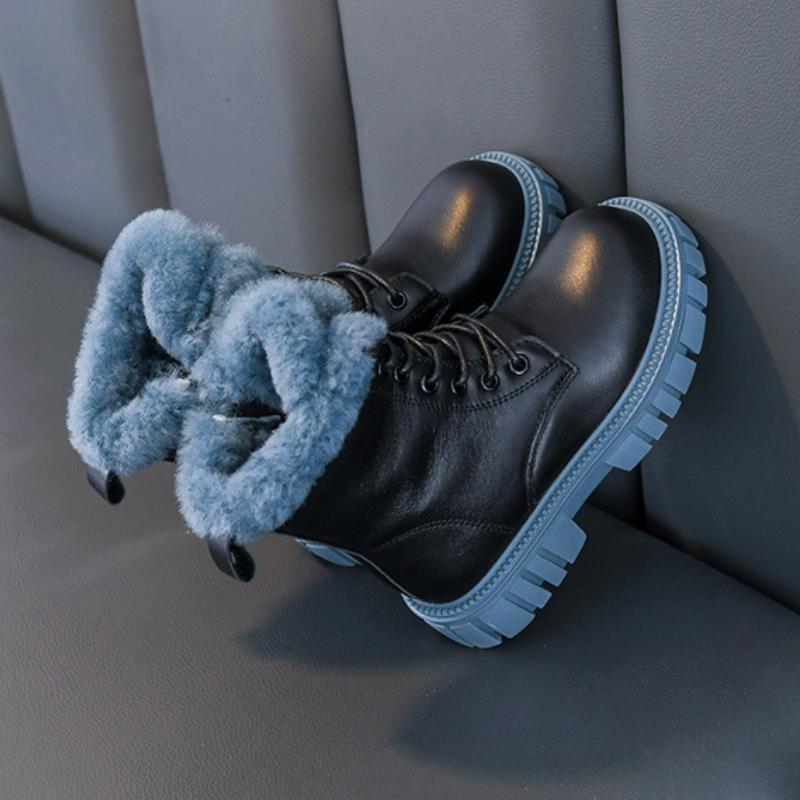 Nye Høst Fleece Jentestøvler Varme Mote Sidelås Allsidig Ankelstøvlett Tykksålet Trendy Guttesko Komfort Vinterstøvel