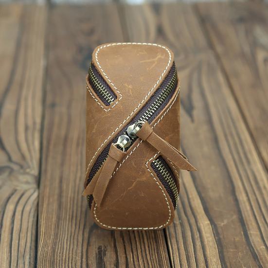 Retro Key Pouch Faux Leather Key Bag Mini Wallet Zipper Closure Belt Key Pouch for Home Bicycle Car Keys Men Women