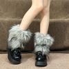 25-40cm Black White Grey Vintage Faux Fur Leg Warmers Winter Warm Furry Boots Cover for Women Sock Punk Jk Cosplay Accessories