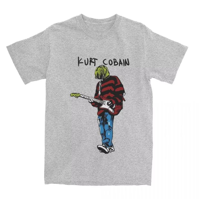 Unisexs Women Kurt Guitar TShirts stripey Cobain Cotton Tops Summer Vintage Short Sleeve T Shirt O Neck Harajuku Tshirt Big Size