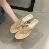 Fashion Fashion Flock Women Wedges Slippers Sandals Shoes Female Slides Spring Summer Round Toe Ladies Wedges Heeled Slippers Flip Flops