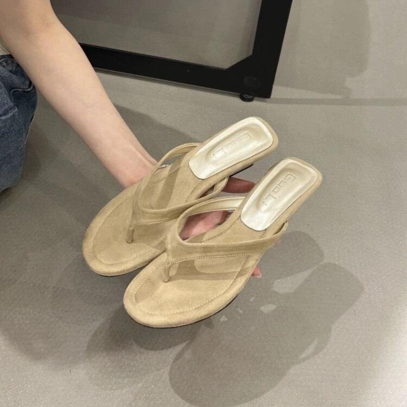 Fashion Fashion Flock Women Wedges Slippers Sandals Shoes Female Slides Spring Summer Round Toe Ladies Wedges Heeled Slippers Flip Flops