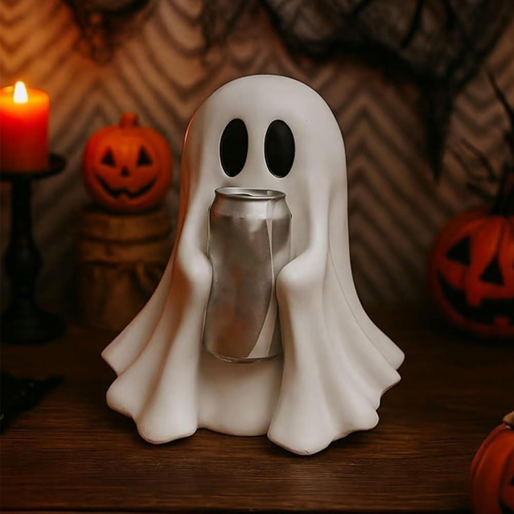 Halloween Ghost Can Holder Spooky Resin Drink Holder Ghost Beverage Holder for Halloween Home Party Outdoor Bar Decoration