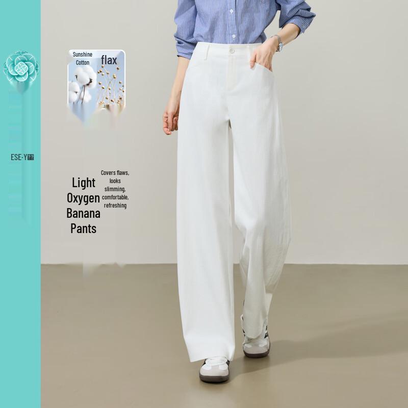ESE-Y Women's Cotton Linen High-Waist Wide-Leg Pants
