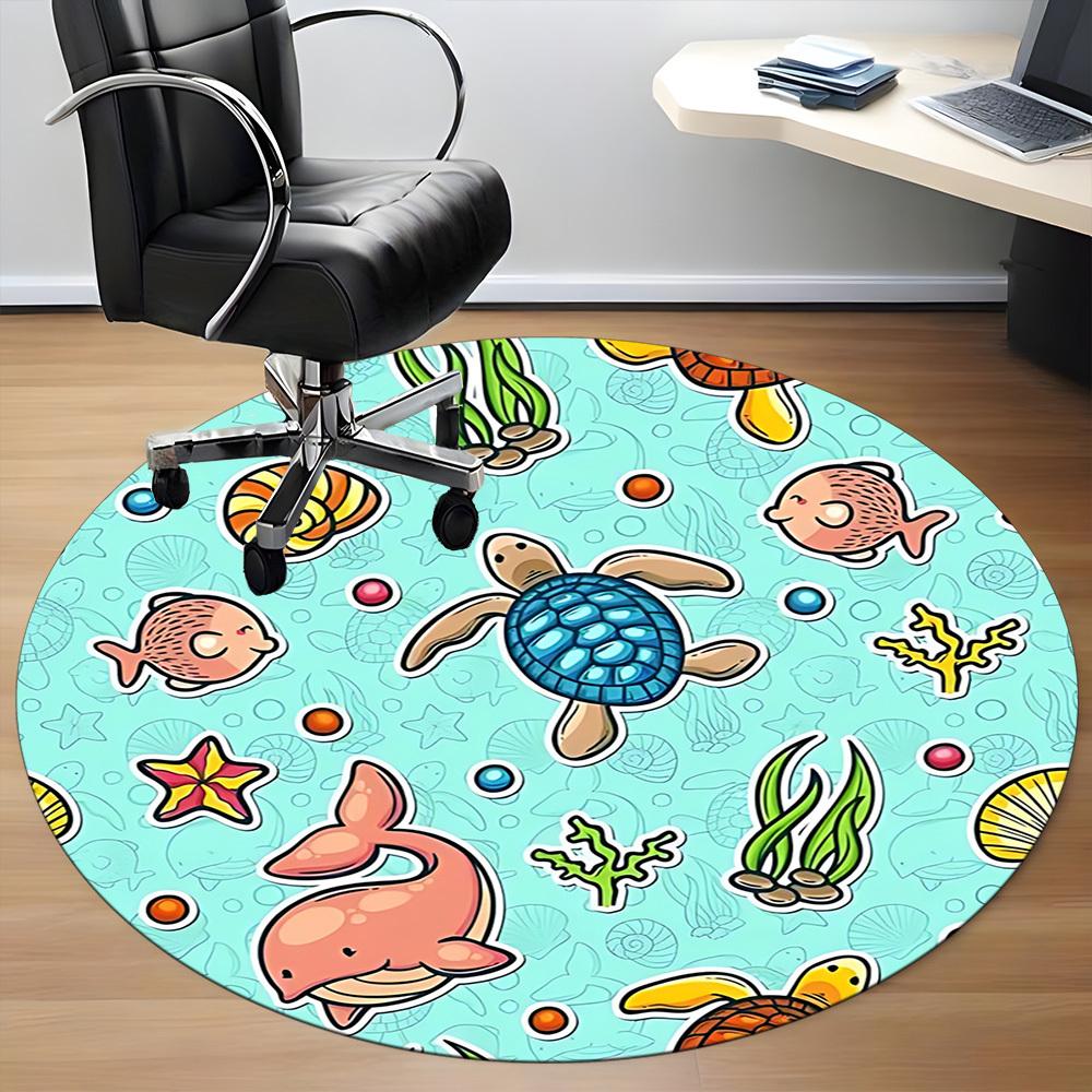 1 szt. Dywanik pod krzesło z motywem stworzeń morskich do biura, antypoślizgowy, miękki i trwały dywanik biurowy