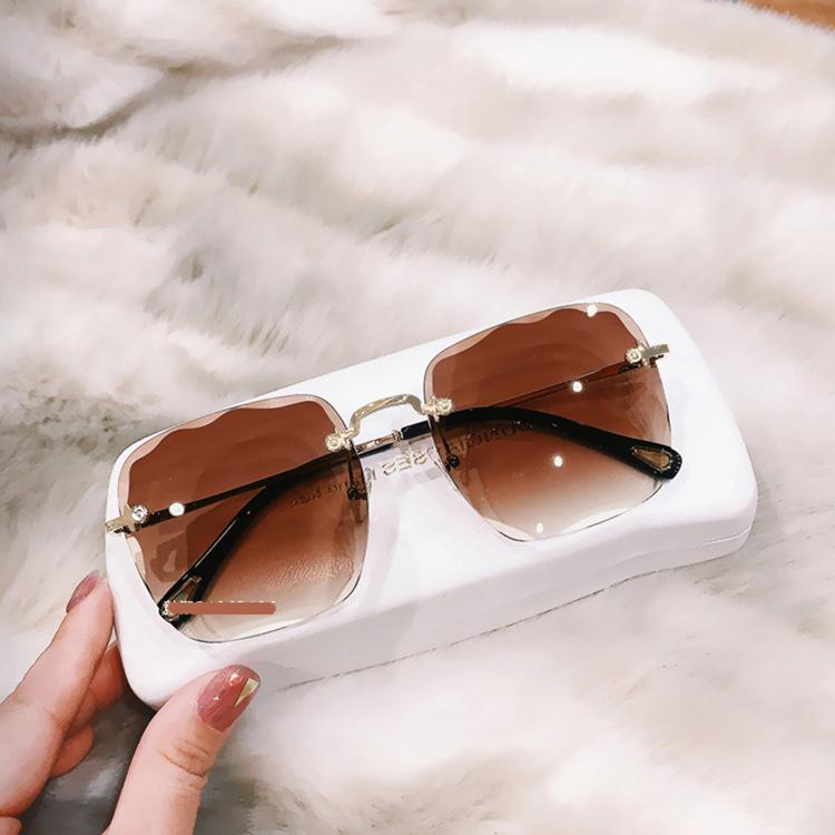 Frameless sunglasses trimmed women's new trendy Internet celebrity retro sunglasses UV protection sunglasses